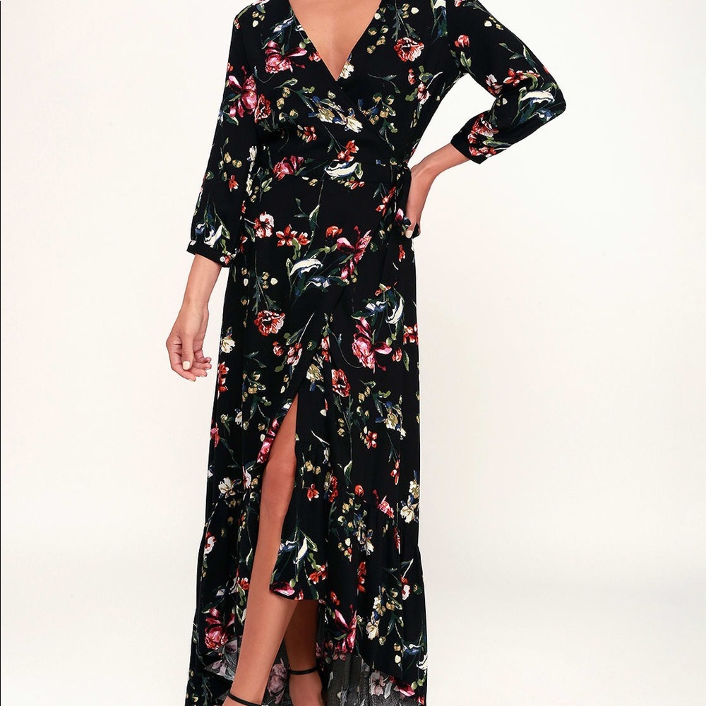 High-low floral wrap dress